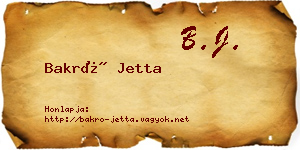 Bakró Jetta névjegykártya